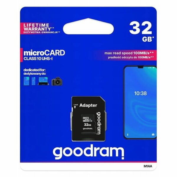 opakowanie32gb Karta Pamięci GOODRAM microSDHC 32GB class 10 UHS-I + adapter SD